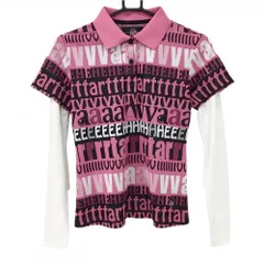 ビバハート 長袖ポロシャツ ピンク×白 英字総柄 重ね着風 襟裏ロゴ レディース 40(M) ゴルフウェア VIVA HEART