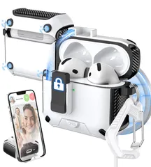 【人気商品】対応、磁気自動ロック、充電ポート防塵、スタンドデザイン、AirPods 世代用ケースカバー、Magsafe 4 4 第 ケース用クリーナー付き、アーマーブラック/スノーホワイト AirPods MHYALUDO