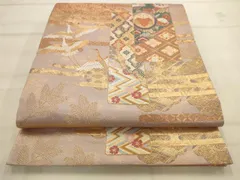 平和屋着物◎六通柄袋帯　唐織　雲霞色紙文　金銀糸　正絹　逸品　AAAV9648sw