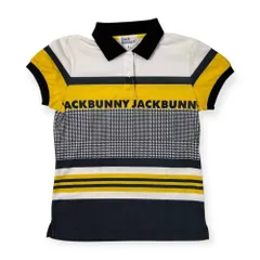 Jack Bunny!! ジャックバニー ボーダー柄風 半袖 ポロシャツ サイズ 0 /レディース/ホワイト×ブラック×イエロー/パーリーゲイツ