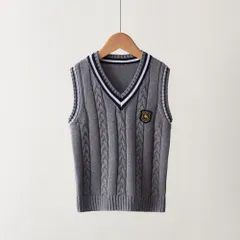 ☆ グレー ☆ 140cm ☆ ニットベスト pktr1002 スクール ベスト キッズ ニット レイヤード 重ね着 子供服 フォーマル Vネック 無地 子供用 子供 こども 子ども ワンポイント ケーブル編み 結婚式 発表会 冠婚葬祭
