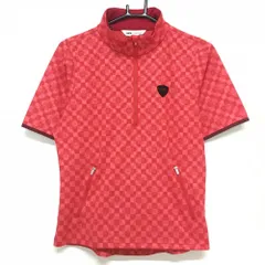 ★値下げ★【超美品】ティゴラ 半袖ハイネックシャツ レッド スクエア総柄 ハーフジップ レディース M ゴルフウェア TIGORA