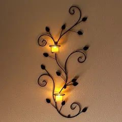 壁飾り アイアン ガラス キャンドルホルダー 壁掛け 花瓶 インテリア キャンドルスタンド LED付きウォールデコレーション