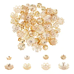 【新着商品】ビーズコーン 花弁キャップ キャップ 花座 304ステンレス 座金 キャップビーズ 金属ビーズ メタルビーズ ゴールデン アクセサリー キャップ ビーズキャップ スペーサービーズ 8種 ジュエリー作り アクセサリーパーツ 約80個 ハンドメイド ク