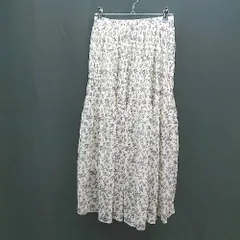 ◇ one way ワンウェイ ウエストゴム 花柄 裏地あり ロング プリーツ スカート サイズM クリーム パープル レディース E  【1309040096035】