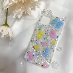 【18日以内発送予定】【ミックス】♡パステルキャンディースマホケース♡/iPhoneケース/パステルカラー/白/ピンク/水色/黄色/カラフル/キラキラ/デコ電/くま/動物/パール