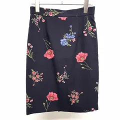 古着 PROPORTION BODY DRESSING プロポーションボディドレッシング 花柄タイトスカート 裏地付き ポリ100% S (2) ネイビー×ピンクレッド×ブルー×グリーン 紺 レディース