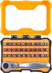 LEONTOOL ビットラチェットセット 32点組 ラチェットレンチ ミニ らちえっとレンチ 短い ビットドライバー ギア数72山 回転方向切替簡単 差替えドライバー コンパクト(オレンジ ブラック)