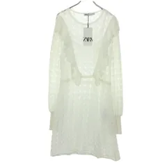 未使用 ZARA ザラ レース 長袖 膝丈ワンピース M アイボリー レディース 古着