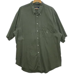 90's vintage 90年代 ヴィンテージ nautica ノーティカ 半袖 シャツ ボタンダウン ワンポイント刺繍 オーバーサイズ ビッグシルエット USA製 XLサイズ カーキ