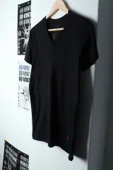W ( S ー M ) ポロ Ralph Lauren(ラルフローレン) 半袖 Tシャツ Vネック 黒 レッドポニー- 14414