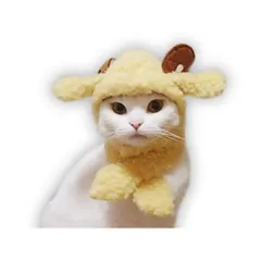 キャットプリン  ポワポワ羊さんに変身セット  1枚　猫の服 キャットウエア  付け襟 ネックカラー 帽子 かわいい コスプレ 変装 散歩 記念写真 年賀状 ペット名刺