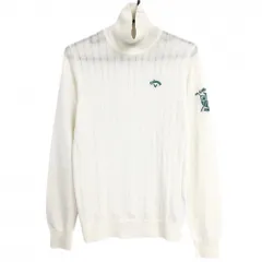 【美品】キャロウェイ タートルネックセーター 白 ロゴ刺しゅうグリーン ニット  レディース LL ゴルフウェア Callaway