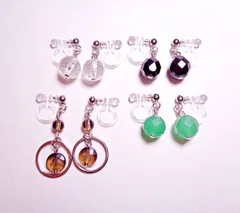 F040SV 樹脂ノンホールピアス イヤリング 天然石 4点セット 金アレ