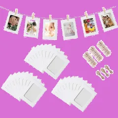 【在庫処分】写真ガーランド 写真立て ピクチャーフレーム 壁掛け おしゃれ クリップ ペーパーフォトフレーム 紐付き 誕生日 結婚式 紙製 6インチ 白色 30枚セット