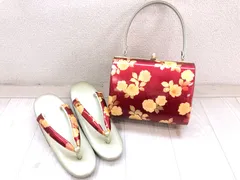 【匿名配送OK・美品】草履 バッグ セット ／ Zori Sandals & Handbag Set メタリックレッド×薔薇柄 [Mサイズ] 振袖・卒業式に◎ 和装小物