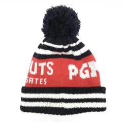 ★SALE価格★【美品】パーリーゲイツ ニット帽 ネイビー×レッド ロゴ ボンボン付  FR ゴルフウェア PEARLY GATES