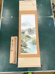 掛け軸　彩色山水夏景　元勝作