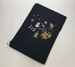 ms241029-4 クリスマス  帯 パーティー 絹 正絹　九寸　名古屋帯 西陣織 クリスマスシリーズ 　サンタクロース　 ツリー