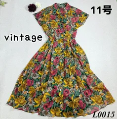 ヴィンテージ　70s' 80s' レトロ昭和　花柄　ロングワンピース　シャツワンピース　大柄　シアー　透け感　レディース　L0015