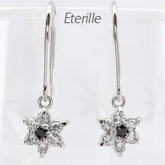 ブラックダイヤモンド フックピアス 10k レディース ダイヤモンド スター 星 フラワー 花 0.2カラット セブンスター 10金 k10 ゴールド 30日以内に発送