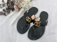 GUCCI GGマーモント　トングサンダル　ブラック　レザーサンダル