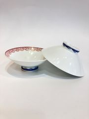 【新品・2個セット】平茶碗 夫婦茶碗 青海波紋 φ14cm 高さ5cm 2個セット 赤青 食器 和食器 飯碗 ご飯茶碗 食べやすい 浅め 縁飾り 和モダン 日本製