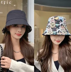 2WAY リバーシブル アニマル柄 バケットハット レディース 秋冬 新作 人気 黒 帽子 おしゃれ 可愛い 便利 旅行 コーデ アウトドア 日除け 軽量 韓国ファッション 通学 通勤 プレゼント ギフト カジュアル シンプル ブラック
