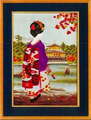 文化刺繍 額装 額縁付き 京都 金閣寺 舞妓 紅葉 ハンドメイド 壁掛け