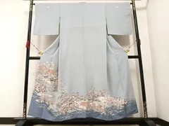 加賀友禅 梶山伸 落款入 色留袖 一つ紋 松 梅 桜 正絹 躾糸付き 湊鼠色系 加賀友禅 梶山伸 落款入 色留袖 一つ紋 松 梅 桜 正絹 躾