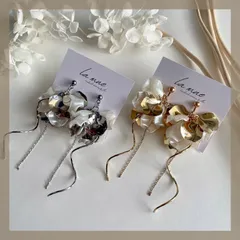 華やか上品♡ ハンドメイドピアス《304ステンレス 24KGP 本金メッキ ポスト》 花びら フラワー メタル パール お花 ブーケ ピアス ゴールド シルバー ワイヤー チェーン ボリューミー ウェディング ブライダル アレルギー対応《イヤリング変更可能》