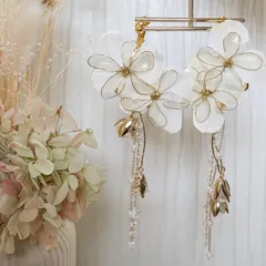 ディップアート　ブライダル　白　花　ピアス　イヤリング