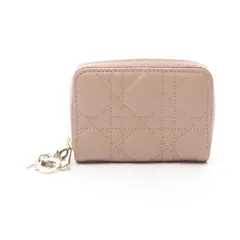 ディオール Dior コインケース LADY DIOR VOYAGEUR カナージュ スモールジップ S0985ONMJ ピンクベージュ ラムスキン（羊革） カナージュ コインケース レディース Used A