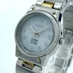 【稼働品】シチズン ウィッカ 腕時計 E030-S006015 エコドライブ レディース ソーラー コンビカラー ゴールド シルバー シェル文字盤 アナログ かわいい フェミニン ビジネス オフィス 人気モデル 10気圧防水 クリーニング済み G2
