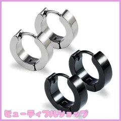 【特価】Yesallwas フープピアス リングピアス メンズ レディース 4個セット ブラック シルバー 2色 ステンレス イヤーカフ シンプル 両耳分 セット