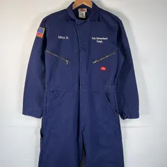 古着 ディッキーズ Dickies 長袖つなぎ オールインワン ワーク 作業着 ワンポイントロゴ 大きいサイズ 企業ロゴ刺繍 42RG  ネイビー メンズ