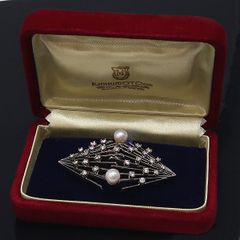 380【ミキモト】シルバー　パール　ブローチ　帯留め 美品 MIKIMOTO ミキモト K14WG ダイヤ パール 帯留め ブローチ