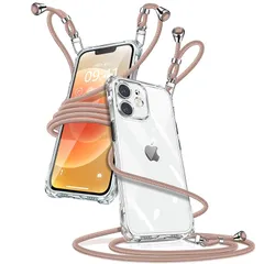 iPhone 12 Mini ケース クリア ショルダー アイフォン12mini スマホケース iPhone12mini カバー 肩掛け 斜めかけ 縄掛けケース 透明 薄型 軽量 TPU 携帯ケース 紐付き 斜めがけ 織りストラップ付き 長さ調整可能 取り 1
