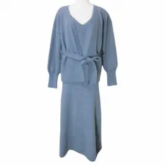 フィフス fifth ソフトタッチキャミワンピニットアップ アンサンブル ロングワンピース カーディガン 長袖 ウエストリボン ブルー系 ■MMI X