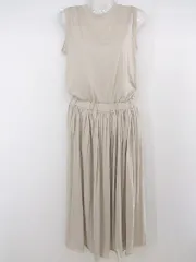 ◇ SENSE OF PLACE クルーネック ノースリーブ ロング ギャザー ワンピース サイズF ベージュ系 レディース P  【中古】 【1209070007714】