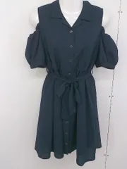 ◇ ◎ MAJESTIC LEGON ストライプ オープンショルダー 半袖 ミニ ワンピース サイズM ネイビー レディース  【1206030007821】