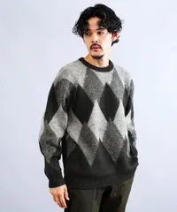 新品 未使用 JIGGYS SHOP(ジギーズショップ)モヘアタッチアーガイルクルーネックニットセーター 217564 ブラックのサムネイル
