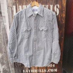 【BLUE BLUE】ブルーブルー  ハリウッドランチマーケット ハリラン 聖林公司 インディゴ ヘリンボーンストライプ 加工デニム ウエスタンシャツ 長袖シャツ  2 (M)