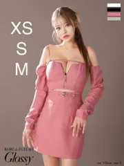 ピンク (GL3576)【ROBE de FLEURS Glossy/ローブ・ド・フルール ローブドフルール グロッシー】オフショル/ ロングスリーブ/ ウエストカット/ タイト/ ミニドレス/ キャバドレス