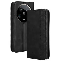 Xiaomi 14 Ultra ケース 手帳 チェック柄 合革 レトロ 手帳 ケース 【Color】ブラック