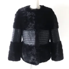 極美品★国内正規品 TORY BURCH トリーバーチ 毛皮 ミンク×レザー 比翼仕立て ノーカラージャケット レディース ブラック S エレガント◎のサムネイル