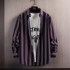 ☆ ネイビー×レッド ☆ XL ☆ ストライプシャツ メンズ 長袖シャツ ストライプシャツ メンズ 長袖シャツ ストライプ 長袖 シャツ ワイシャツ カジュアル メンズシャツ シンプル スリム カジュアルシャツ オシャレ おしゃれ きれいめ 襟つき 春 夏 秋