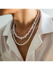 ジュエリー メンズ ネックレス セット パールビーズ ネックレスセット ユニセックス ビーチカジュアル スタイル 男女兼用 2点セット