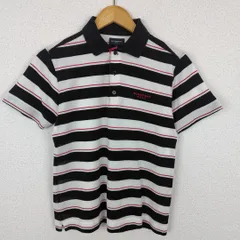 BURBERRY GOLF バーバリーゴルフ ポロシャツ 半袖 ボーダー 総柄 刺繍ロゴ ブラック Mサイズ レディース 古着 スポーツ