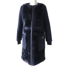 極美◎正規品 毛皮 LANVIN en Bleu ランバン オンブルー 3696102 レディース レッキスファー×ウール ノーカラーコート ダークネイビー 38のサムネイル